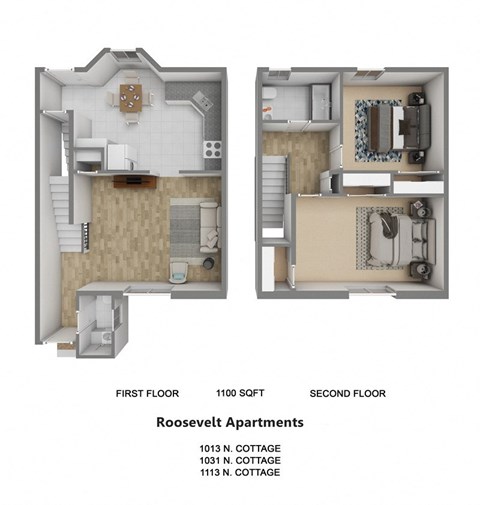 Floor plan for 2 beds, 1.5 baths, 890 sqft
